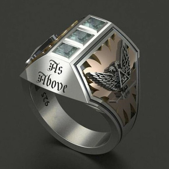 Other - Men Two-Tone 925 Silver Aquamarine Ring